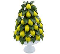Alzata Piramide di Limoni in pregiata ceramica, foglie e fiori di Zagara, due opzioni misure (1Unità)