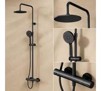 AM.PM Play F078Y422 - Sistema de ducha con termostato, ducha de lluvia de 25 cm de diámetro y alcachofa de mano, termostato, juego completo con columna de ducha, tecnología Air-in, antical, juego de