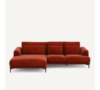 AM.PM Sofá rinconero con chaise longue XL izquierdo de terciopelo, MARSILE. Color Rojo cinabrio
