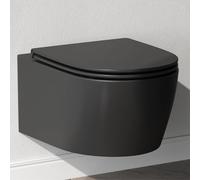 AM.PM X-Joy S - Inodoro colgante de pared sin bordes, inodoro de cerámica con descenso automático, inodoro suspendido FlashClean, inodoro suspendido, color negro mate, 50 cm de largo