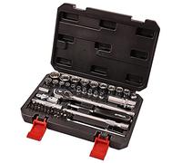 Am-Tech - i0635 1/4 y 3/8 12 punto socket set - rojo (52-Piece)