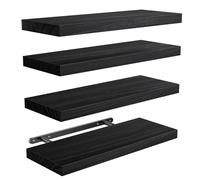 Amada Estanteria Pared, Madera de Paulownia, Baldas Pared, Negro | Estanterias de pared con soportes ocultos 40 cm, 10 kg por balda, baldas flotantes pared, juego flexible de 4 piezas