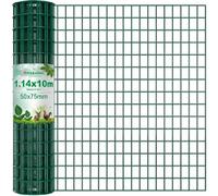 Amagabeli 1,14Mx10 M Malla Metalica Electrosoldada Galvanizada y PVC, Valla Metálica de Jardín, Malla 50x75 cm, Rollo de 2.0 mm para Protección y Cercado Residencial, Verde RAL6005