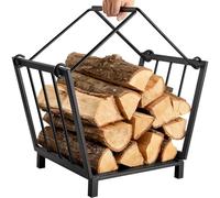 Amagabeli - Cesta para leña, 36 x 32 x 31,5 cm, cesta de madera chimenea, cesta de troncos para chimenea, soporte para leña, calefacción, acero para chimenea, almacenamiento de madera, interior,