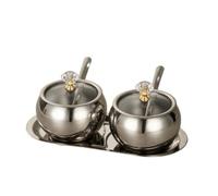 Amagogo Envase Cocina Acero Inoxidable 304 con Tapa Sellada y Cuchara Dosificadora Tarro para Especias con Banja Servicio Organizador Condimentos para, Plata, Forma Bola