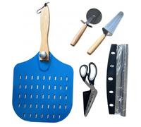 Amagogo Utensilios para Servir Pizza Juego de Cocina Pala Perforada Circular Tijeras Cuchillo con Mango de Madera y Lazo, style to 6