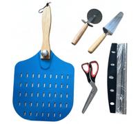 Amagogo Utensilios para Servir Pizza Juego de Cocina Pala Perforada Circular Tijeras Cuchillo con Mango de Madera y Lazo, style to 9