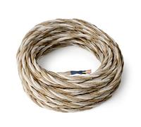 Amarcords - Cable de tela color HENO, trenzado, yute, 10 metros, con tierra 3x0,75 - Hilo eléctrico textil de color estilo clásico para lámparas bricolaje y iluminación vintage.