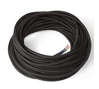 Amarcords - Cable de tela color NEGRO, redondo, seda, 3 metros, con tierra 3x0,75 - Hilo eléctrico textil de color estilo clásico para lámparas bricolaje y iluminación vintage.