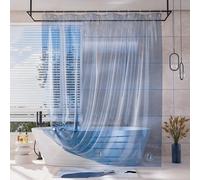 AmazerBath Forro para cortina de ducha, 100 % EVA azul transparente, resistente, 72 x 72 pulgadas, cortina de ducha de plástico de lujo con peso para baño con 3 piedras transparentes pesadas y 12