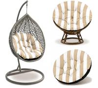 Amazinggirl Cojín para Silla Colgante 110 cm - Cojín Papasan & Huevo Redondo - Gran Asiento Acolchado Repelente al Agua para Jardín Terraza Galería Salón e Interior Rayas Blanco y Beige