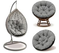 Amazinggirl Cojín para Silla Colgante 110 cm - Cojín Papasan & Huevo Redondo - Gran Asiento Acolchado Repelente al Agua para Jardín Terraza Galería Salón e Interior Gris Lino ecológico