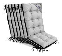 Amazinggirl Cojines Sillas Terraza Pack de Set: 6X 50x120 cm - Cojines para Sillas de Jardín con Respaldo Alto & Exterior Gris Cojín Silla Jardin Acolchado Grueso 10 cm con Cintas