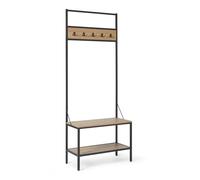 Amazon Basics, Banco de Entrada con Ganchos, Perchero, Perchero, Arbol de Pasillo con Almacenamiento de Zapatos, 34 x 72 x 182 cm, Roble