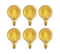 Amazon Basics Bombilla LED E27 vintage, cristal ámbar retro, G93, 4 W (equivalente a 25 W), paquete de 6, luz ultracálida de 1800 K para decoración