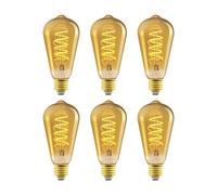 Amazon Basics Bombilla LED E27 vintage, cristal ámbar retro, ST64, 4 W (equivalente a 25 W), paquete de 6, luz ultracálida de 1800 K para decoración