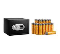 Amazon Basics - Caja fuerte (14L), color negro + Amazon Basics - Pilas alcalinas AA 'Performance' (Paquete de 20)
