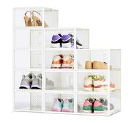 Amazon Basics - Caja organizadora de zapatos apilable y plegable, mediana, paquete de 12, Transparente
