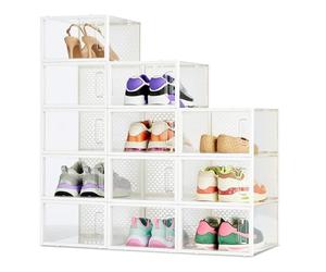 Amazon Basics - Caja organizadora de zapatos apilable y plegable, mediana, paquete de 12, Transparente
