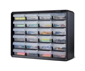 Amazon Basics Cajonera Organizadora, 24 Compartimentos de Plástico con Divisores para Oficina/Manualidades/Herramientas, Montaje en Pared, 16 x 54,1 x 40,1 cm, Negro