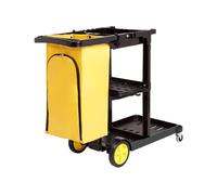 Amazon Basics Carro de limpieza con bolsa con cremallera y 2 estantes, Negro/Amarillo