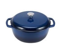 Olla redonda de hierro fundido esmaltado de la marca Amazon Basics, con tapa, de 5,7 litros, color azul marino