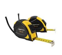 Amazon Basics Cinta métrica con cierre automático, escala métricas y en pulgadas, precisión MID, 8 m (Paquete de 2), Amarillo
