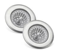 Amazon Basics Colador para Fregadero de Cocina, Acero Inoxidable y Silicona, Filtro de Desagüe Anti-Obstrucción, Apto para Lavavajillas, Resistente al Óxido, Gris, Pack de 2
