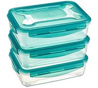 Amazon Basics Contenedores herméticos sellados con Tapa de plástico sin BPE, apilables y Aptos para frigorífico/congelador, para microondas y lavavajillas. Conjunto de 3 Piezas de 1.2 l, traslúcido