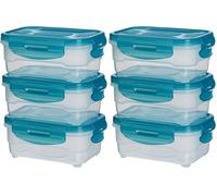 Amazon Basics Contenedores herméticos sellados con Tapa de plástico sin BPE, apilables y Aptos para frigorífico/congelador, para microondas y lavavajillas. Conjunto de 6 Piezas de 0.6 l, Azul Claro