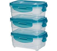 Amazon Basics Contenedores herméticos sellados con Tapa de plástico sin BPE, apilables y Aptos para frigorífico/congelador, para microondas y lavavajillas. Conjunto de 3 Piezas de 0.6 l, Azul Claro
