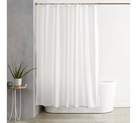 Amazon Basics Cortina de Ducha de Tela Resistente al Agua y al Moho, con Ojales y Ganchos, Lavable a máquina, 183 x 183 cm, Blanco