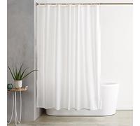 Amazon Basics Cortina de Ducha de Tela Resistente al Agua y al Moho, con Ojales y Ganchos, Lavable a máquina, 180 x 200 cm, Color Blanco
