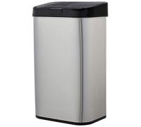 Amazon Basics Cubo de basura automático de acero inoxidable, rectangular, metálico, 60 litros, Plateado, Negro
