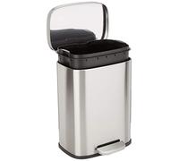 Amazon Basics Cubo de basura rectangular pequeño antimanchas con pedal suave, baño, dormitorio o salón, acero inoxidable cepillado y níquel satinado, 12 l, 28,7 x 25,15 x 38,35 cm (l. x an. x alt.)