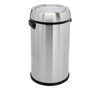 Amazon Basics Cubo de basura redonda de acero inoxidable con tapa abierta 65 litros, Negro/Plateado