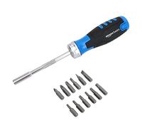 Amazon Basics Destornillador de carraca, magnético, 12 unidad, Paquete de 1, Plateado, Azul, Negro