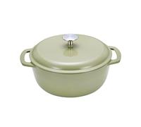 Amazon Basics Horno Holandés de Hierro Fundido con Tapa, Esmaltado, Doble Asa, Redondo, Resistente, Pequeño, 4.1L, Oliva