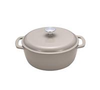 Amazon Basics Horno Holandés de Hierro Fundido con Tapa, Esmaltado, Doble Asa, Redondo, Resistente, Pequeño, 4.1L, Gris Lino