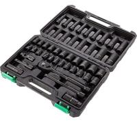 Amazon Basics Juego de 46 llaves de vaso de 3/8 pulgadas y 6 puntas llanas y profundas con trinquete reversible de 72 dientes y maletín de transporte, 13.1 x 9.7 x 3 pulgadas