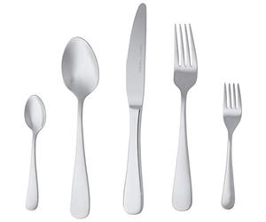 Amazon Basics Juego de cubertería de acero inoxidable de 20 piezas con borde redondeado, servicio para 4, Plateado