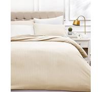 Amazon Basics Juego de Funda nórdica Cama 135/150 de Microfibra, 3 Piezas, Funda de edredón 200 x 200 cm y 2 Fundas de Almohada 50 x 80 cm, Beige, Rayas
