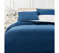 Amazon Basics Juego de Funda nórdica Cama 135/150 de Microfibra, 3 Piezas, Funda de edredón 200 x 200 cm y 2 Fundas de Almohada 80 x 80 cm, Azul Marino, Rayas