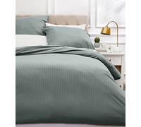 Amazon Basics Juego de Funda nórdica Cama 160/180 de Microfibra, 3 Piezas, Funda de edredón 240 x 260 cm y 2 Fundas de Almohada 65 x 65 cm, Gris Oscuro, Rayas