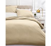 Amazon Basics Juego de Funda nórdica Cama 160/180 de Microfibra, 3 Piezas, Funda de edredón 240 x 260 cm y 2 Fundas de Almohada 65 x 65 cm, Beige, Rayas
