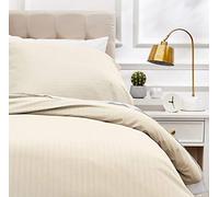 Amazon Basics Juego de Funda nórdica Cama 80/90 de Microfibra, 2 Piezas, Funda de edredón 135 x 200 cm y 1 Funda de Almohada 80 x 80 cm, Beige, Rayas