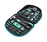 Amazon Basics Juego de herramientas con bolsa redonda de fácil transporte, 104 unidades, Azul turquesa, 36.5 x 29 x 7.6 cm