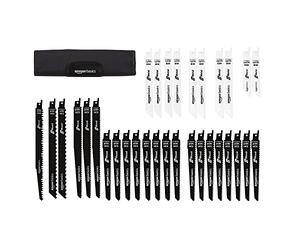 Amazon Basics Juego de hojas de sierra recíproca con bolsa organizadora, 32 Unidad, Negro y Blanco
