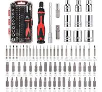Amazon Basics Juego de magnético destornillador de precisión electrónico y carraca de 73 Unidad, magnético, Negro, Rojo, Plateado