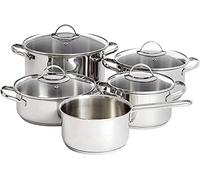 Amazon Basics Juego de Ollas de Inducción de Acero Inoxidable - 9 Piezas, con Tapas, Plateado